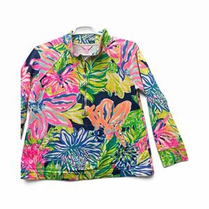 Lilly Pulitzer Women’s Size XL Multicolor Tropical Floral Terry 1/4 Zip Pullover